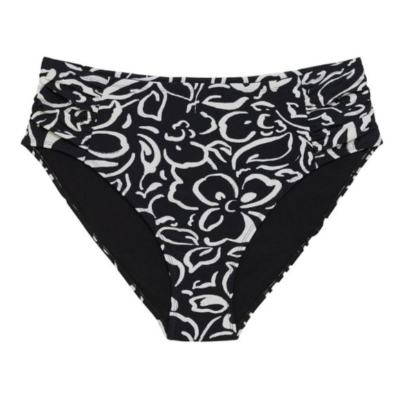 Bikini Swimsuit Mid Rise Cheeky Bottom Black Floral Woman's 3X 24/26 LR111 - Picture 3 of 9
